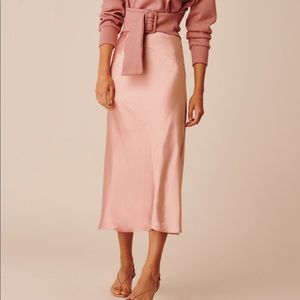NWT C/MEO Collective satin blush midi skirt - S